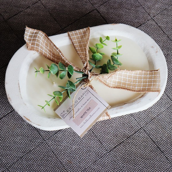 Weathered White Dough Bowl-3 Wick